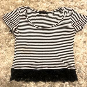 Lace Striped Crop Top